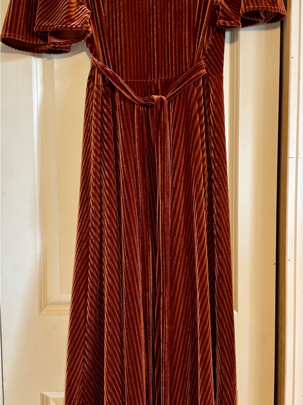 Simple Burnt Orange Velvet Maxi Wrap Dress - Picture 4 of 4
